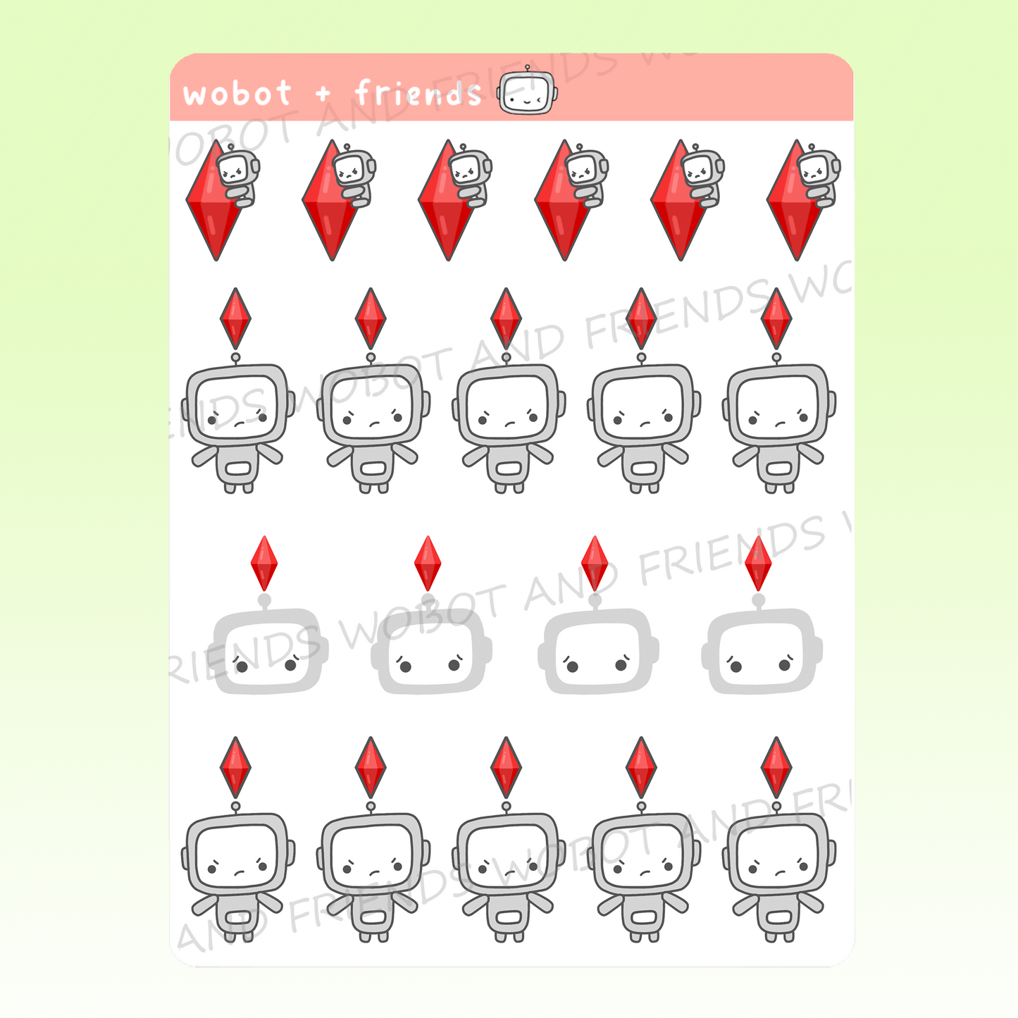 Unhappy PlumBOTS Sims Stickers - M56