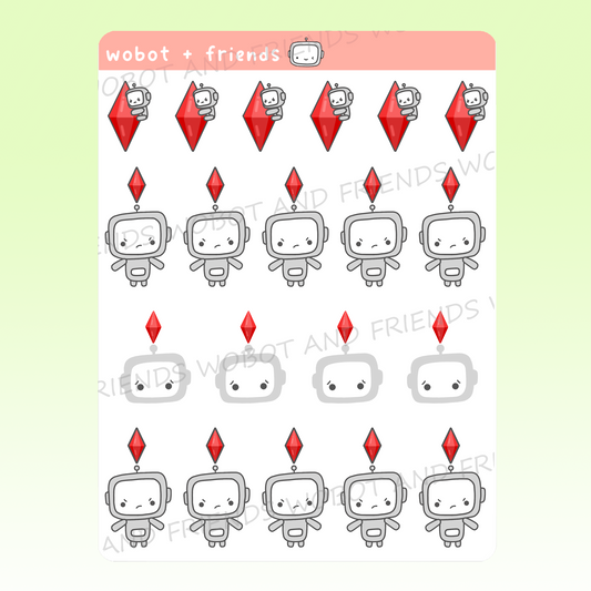 Unhappy PlumBOTS Sims Stickers - M56