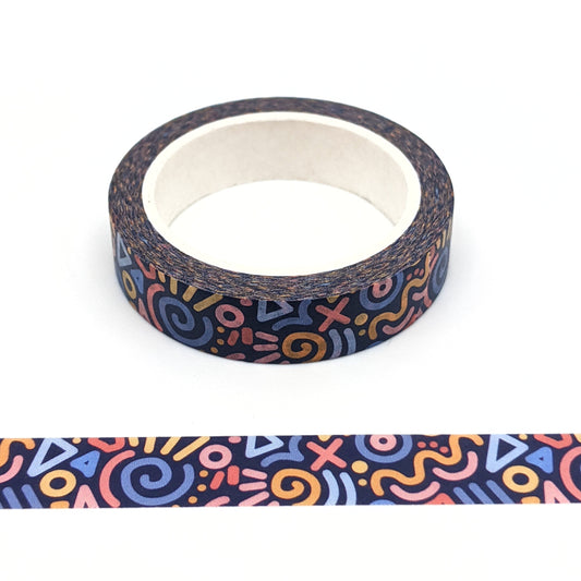 Blue Squiggles Washi Tape - 10mm
