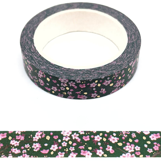 Forest Green Cherry Blossoms Washi Tape - 10mm