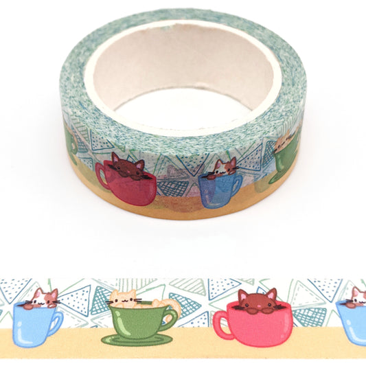 Kittens in Mugs Washi Tape - 15mm