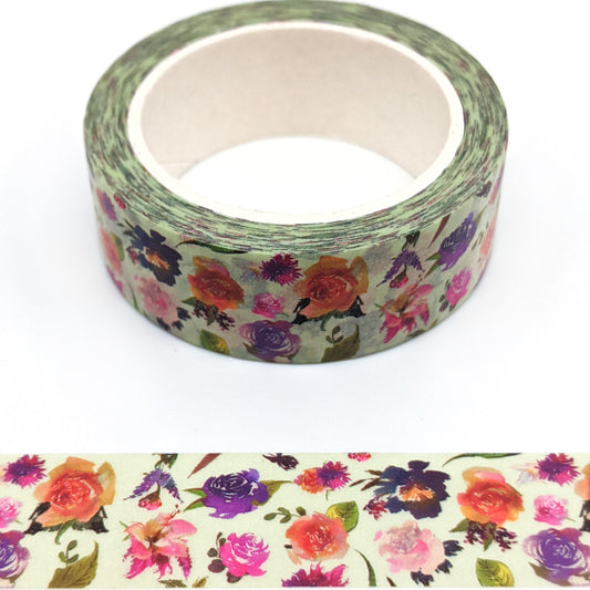 Tan Floral Washi Tape - 15mm