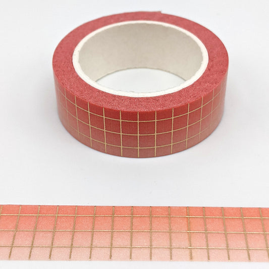 Peach Grid Foil Washi Tape - 15mm