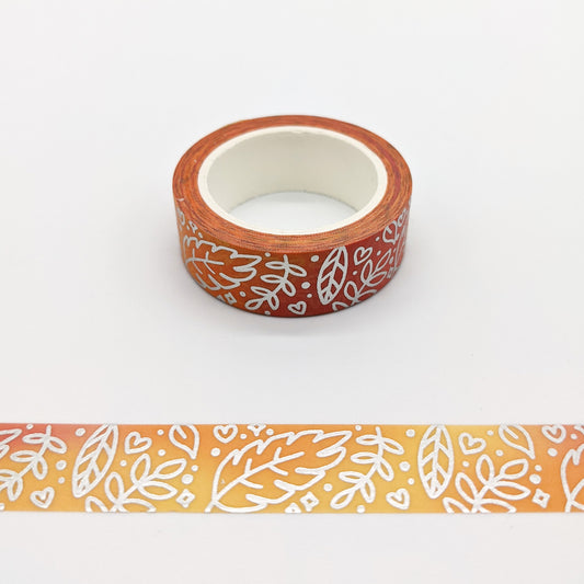 Orange Leaves Foil Washi Tape - 15mm