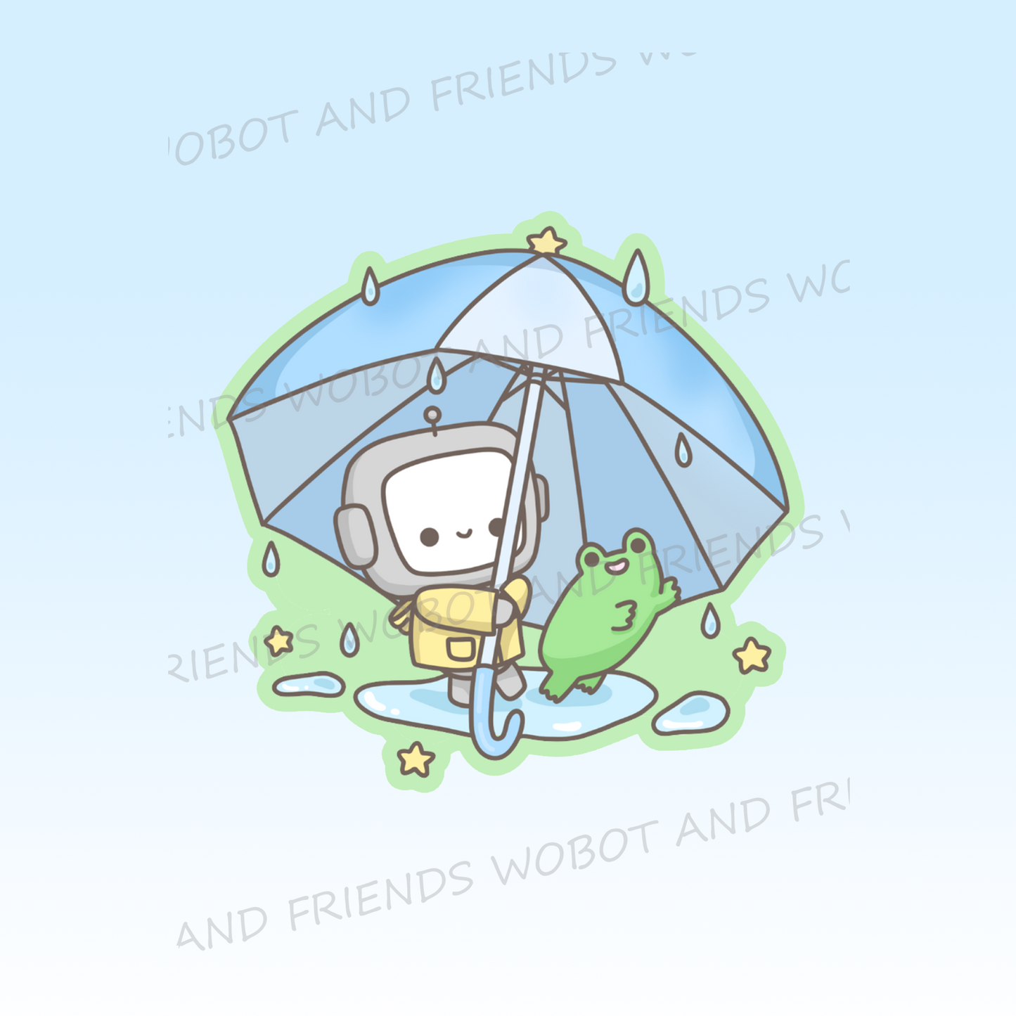 Rainy Day Wobot & Frog - Vinyl Sticker