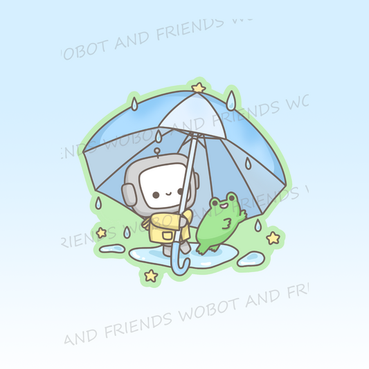 Rainy Day Wobot & Frog - Vinyl Sticker